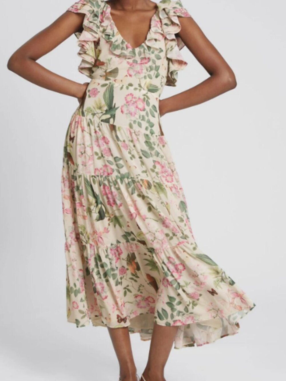 & Other Stories Floral Ruffle Tie-Back Dress Sz 8 - Picture 5 of 5
